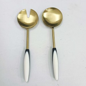 Mango de resina verde oscuro y claro, juegos para servir ensaladas chapados en oro, vajilla, servidor de ensalada para servir alimentos con acabado brillante - Product Image 3