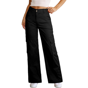 Pantalones cargo de algodón 100% de seis bolsillos holgados verdes para mujer, pantalones cómodos personalizados para uso diario - Product Image 4