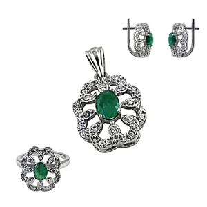 Ensemble de bijoux en argent 925 avec diamants taille émeraude pour femmes, plaqué or et or rose, pendentif, bague, boucles d'oreilles, pour mariage et soirée, certifié CMA - Product Image 3