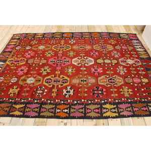 Tapis turc vintage 6,2x9,2 pieds, tapis abstrait rouge - Product Image 2