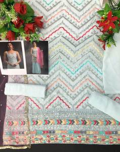 Sensation fraîche confort personnalisé Style Anarkali Faux Georgette tissu manches moins motif à la mode Salwar & Plzzoo ensemble pour femmes ou filles - Product Image 5