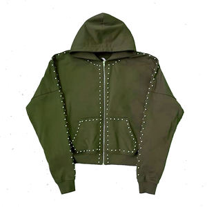 Sweat à capuche zippé en molleton épais pour homme, style luxe avec strass, design strass, streetwear épais, OEM ODM - Product Image 4