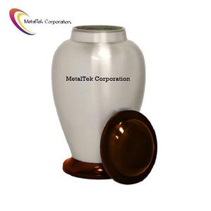 Urne funéraire en métal bicolore au design unique Nouveau style Marron et blanc Prix de gros Fournitures funéraires Urnes commémoratives pour cendres Pots - Product Image 1