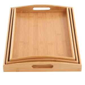 Juego de calidad superior 100% de bandeja de servicio apta para lavavajillas sostenible de madera de acacia anidada para el hogar, cocina y sala de estar - Product Image 1