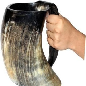 Taza de cuerno de búfalo de doble pared de calidad antigua, diseño personalizado, mango de cerveza recto real, Animal náutico pulido, Natural - Product Image 2