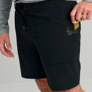 Men's Solid <b>Black</b> Oxford Polyester Bermuda Beach Shorts With Pockets Quick Dry Drawstring Waist Casual Style - Product Image 4