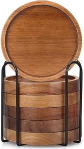 Ensemble de dessous-de-verre en bois d'acacia de qualité supérieure, durables, classiques, pour la maison, le bureau, la cuisine, la décoration de table, tapis, coussinets - Product Image 5
