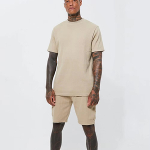 Conjunto doble de verano de alta calidad logotipo personalizado lavado ácido 100% algodón pantalones cortos de gran tamaño y conjuntos de camisetas conjunto doble para hombres - Product Image 1