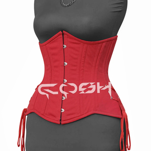 Corset de fitness premium en coton rouge avec liens de maintien aux hanches |   Corset amincissant sous le buste avec armatures en acier - Product Image 4