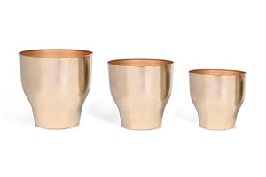 Ensemble de 3 jardinières en métal doré martelé de conception élégante pour la décoration de plantes d'intérieur et les accents d'intérieur, fabriquées à la main en Inde - Product Image 6