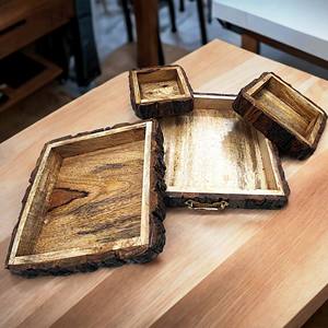 Écorce à effet de bois Produit de vente chaud Bol décoratif en bois de manguier avec écorce d'arbre fabriqué en Inde - Product Image 2