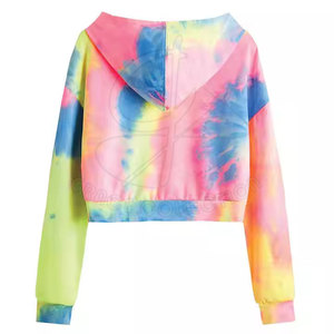 Hoodies courts 100 % coton pour femme, personnalisables avec logo, manches longues, en molleton, style décontracté hiver, tie-dye, en vente - Product Image 2