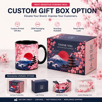 Mug magique en céramique personnalisé changeant de couleur à la chaleur avec un design japonais de montagne Fuji et de cerisiers Sakura