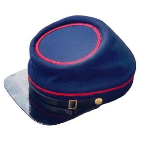 Casquette kepi de style vintage de l'époque de la guerre civile française ou américaine, probablement en laine bleu marine avec des bordures rouges. - Product Image 1