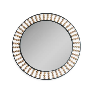 Decorative Wall <b>Mirror</b> with <b>wooden</b> Beads Metal Frame Decorative Metal Wall <b>Mirror</b> - Product Image 1