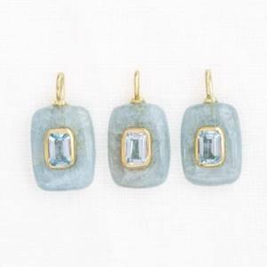 Colgante de Piedra Preciosa de Aguamarina Natural con Forma Rectangular, Incrustaciones de Doble Piedra, Chapado en Oro, Colgante de Oro Vermeil de 18k, Joyería de Piedras Preciosas - Product Image 3