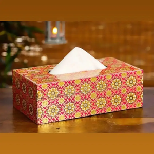 Caja de pañuelos de madera premium con estampado Meena |   Porta Servilletas Hecho a Mano de Estilo Bohemio Indio, Ecológico, para Uso Doméstico y Comercial - Product Image 3