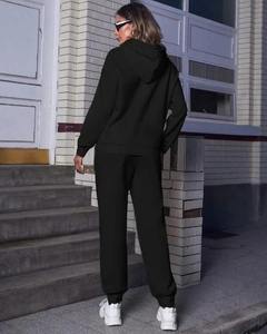 2025 femmes automne à capuche tricoté 100% coton survêtement 2 pièces tenues sweat large jambe pantalons de survêtement survêtement ensemble assorti - Product Image 2