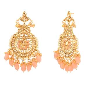 Boucles d'oreilles indiennes pour femmes boucles d'oreilles florales Chandbali boucles d'oreilles traditionnelles en cristal de mariée Kundan perlé ensemble de bijoux indiens - Product Image 5