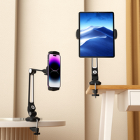 Support de tablette Ledetech en alliage d'aluminium à bras longs réglables, support de téléphone et tablette à clipser sur table