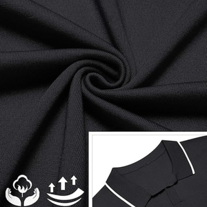 Chemise classique noire pour homme en coton tricoté respirant à manches courtes, anti-plis, avec découpe et bordure blanche unie - Product Image 6