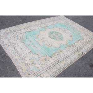 Alfombra de 5.7x8.3 pies, Alfombra Turca, Alfombra Vintage de Lana Azul con Rayas - Product Image 3