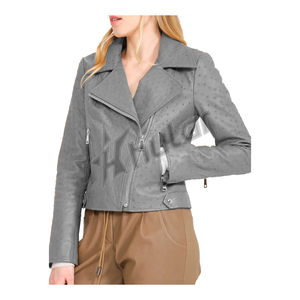 Chaqueta de cuero de avestruz roja personalizada para mujer, cuero genuino, doble botonadura, relleno de algodón, temporada de invierno apropiada - Product Image 6