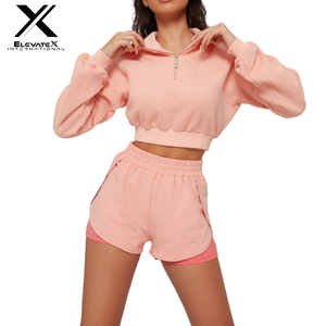 Sudadera de punto coreana de cuello alto para mujer, cálida, con media cremallera, estilo crop, para otoño/invierno, deportiva, con cremallera interior. - Product Image 1