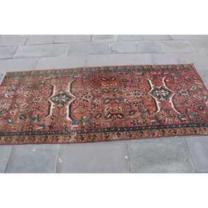 Turkish 3.1x7.3 ft Rug, Accent Vintage Rug, <b>Red</b> Floral <b>Wool</b> Rug - Product Image 4
