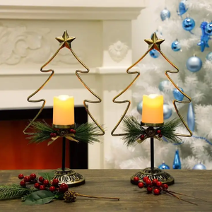Ensemble de 2 arbres de Noël à succès avec base en bois et touches métalliques en aluminium antique, conçu pour Noël 2025 - Product Image 4