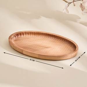 Plateau en bois de style moderne ovale pour l'intérieur, surface lisse sculptée avec un ton clair, matériau durable, accessoire de présentation alimentaire - Product Image 6