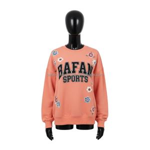 Women <b>Crewneck</b> Sweatshirt 320 GSM Soft Cotton Rich Fabric Peach Floral Embroidery Custom Logo Women breathable Sweatshirts - Product Image 1