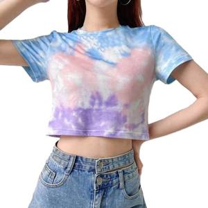 T-shirt court à manches courtes pour femme avec logo personnalisé Tie Dye, vente chaude, t-shirt doux et confortable pour femme - Product Image 5