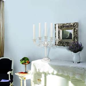 Juego de 5 Candelabros de Metal Plateado, Candelabro Triple Decorativo de 25 cm, Decoración para el Hogar de Acero Inoxidable - Product Image 1