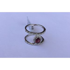 Women's <b>925</b> Sterling <b>Silver</b> Shah Gems Double Band <b>Ring</b> Natural Garnet White Topaz Adjustable Inlay for Engagement IGI Certified - Product Image 3