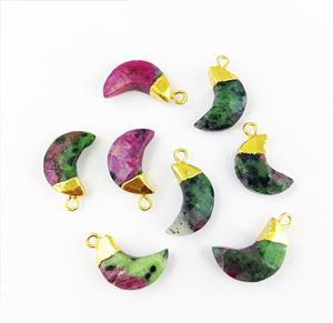 Multi color piedra preciosa galvanizada media luna tallada D media luna piedra colgante encantos - Product Image 5