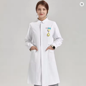 Manteau de laboratoire en toile blanche longue et douce personnalisable pour femmes, longueur régulière - Product Image 5