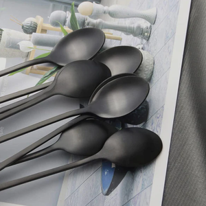 Luxury Black <b>Long</b> Handle 304 Stainless Steel Stirring Spoon Ice Cream Dessert <b>Teaspoon</b> For Cake Restaurant Hotel Party - Product Image 3