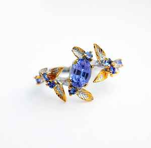 Anillo de Plata de Ley 925 con Tanzanita Azul Natural en Forma de Rama de Hoja, Certificado IGI, Joyería de Lujo para Bodas y Uso Diario - Product Image 1