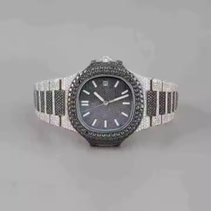 VVS Moissanite diamant montre de luxe automatique mécanique en acier inoxydable design à la mode noir blanc diamant montre pour hommes - Product Image 2