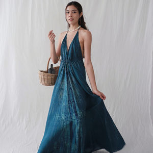 2025 nouveau imprimé Maxi robe de plage licou Push Up vêtements de vacances dos nu robe bohème pour les femmes sans manches robe de soirée - Product Image 1