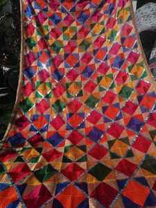 Punjabi Bridal Phulkari Chadar with 4 Sticks Traditional Sikh Wedding Entry Dupatta Custom Fulkari Chaddar Vivaah and <b>Decoration</b> - Product Image 5