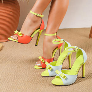 Sandalias de tacón alto con lazo multicolor a la moda para mujer, tacón delgado, punta descubierta, estilo elegante, zapatos de mujer - Product Image 5