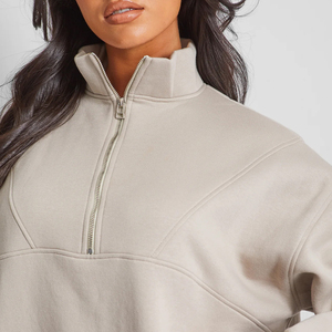 Sweats d'hiver pour femmes de haute qualité Nouveau style Demi-fermeture éclair Logo imprimé personnalisé Léger-Disponible au prix de gros - Product Image 3