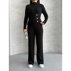 Side Button Detail <b>Knitted</b> <b>Set</b> 1563 - Black - Product Image 1