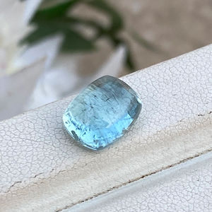 Natural Aquamarine Long Cushion Shape Cabochon 5.06 Carat White Blue Bead Gemstone Jewelry Making Good Luster Loose <b>Necklaces</b> - Product Image 1