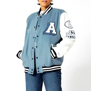 Chaqueta universitaria de béisbol de color sólido para mujer, chaquetas con letras universitarias de moda de alta calidad para mujer de Pakistán - Product Image 5
