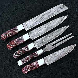 Juego de cuchillos de cocina de acero de Damasco personalizado de alta calidad con mango de resina hecho a mano para un corte eficiente incluye bolsa de rollo - Product Image 2