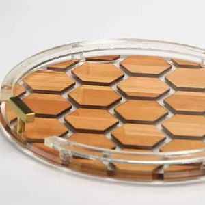 ถาดเสิร์ฟไม้และเรซิ่น ดีไซน์ขัดเงา ถาดเสิร์ฟทรงกลม ถาดเสิร์ฟกาแฟ ถาดเสิร์ฟตกแต่งสไตล์โมเดิร์น อุปกรณ์ครัว - Product Image 1