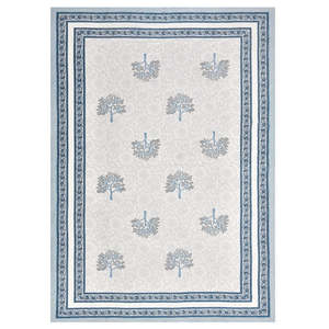 Pur Coton Rajasthani Main Bloc Imprimer Six Places Jaipur À La Main Nappe Bleu Arbre Conception 150x225cm - Product Image 6